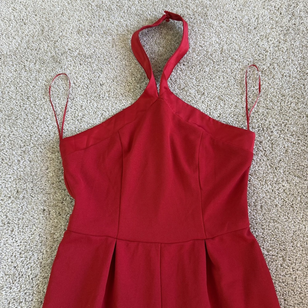 Francesca's Jumpsuit Womens M Red Sleeveless Halter Neck Wide Leg Zip Party